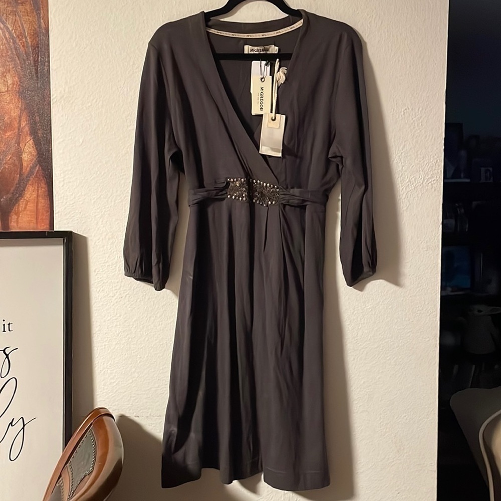 NWT McGregor New York 1921 Flaire Fleur Black Midi Dress